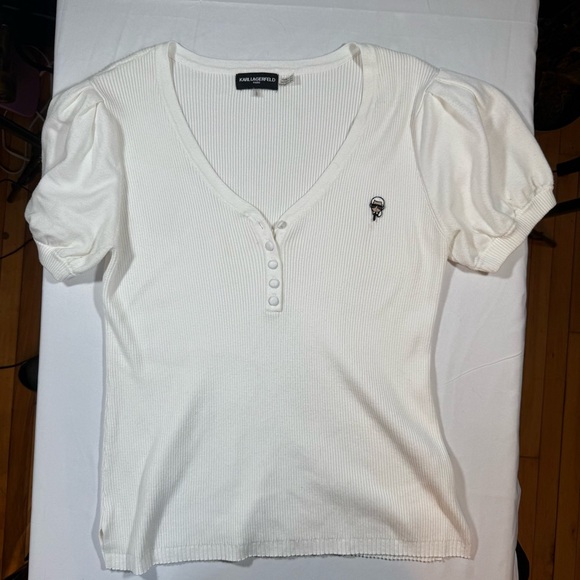 Karl Lagerfeld Cream Short Sleeve Tee - Picture 6 of 10